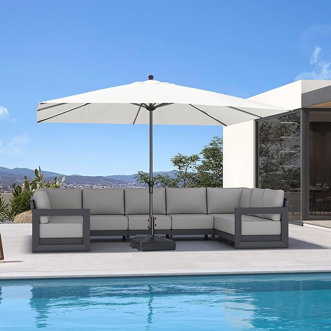 PURPLE LEAF 11.5' x 8' Patio Market Umbrella Outdoor Table Sun Umbrellas with Crank 8 Aluminum Sturdy Ribs for Pool Deck Backyard Beach White