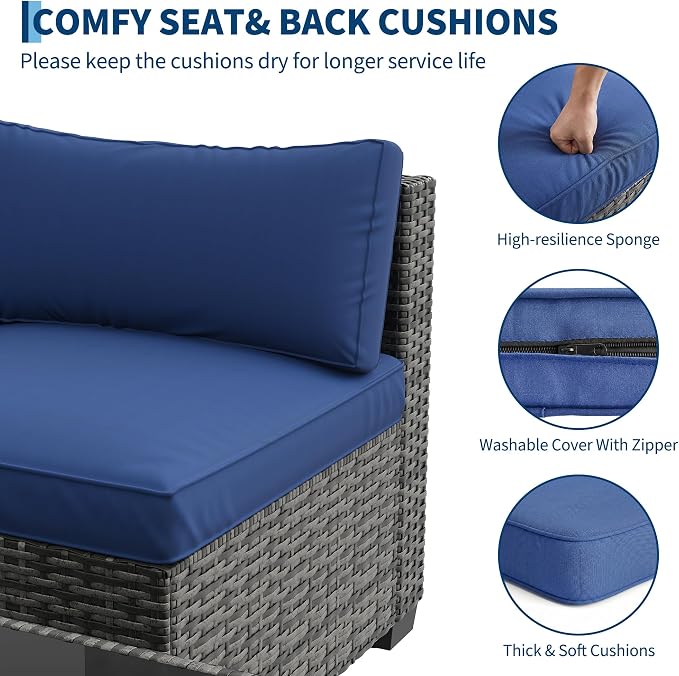 7 PCS Outdoor Sectional Furniture Set, Wicker Conversation Set Sofa, Gray | Freely combinable outdoor conversation sofa Weather resistant rattan wicker furniture Easy clean