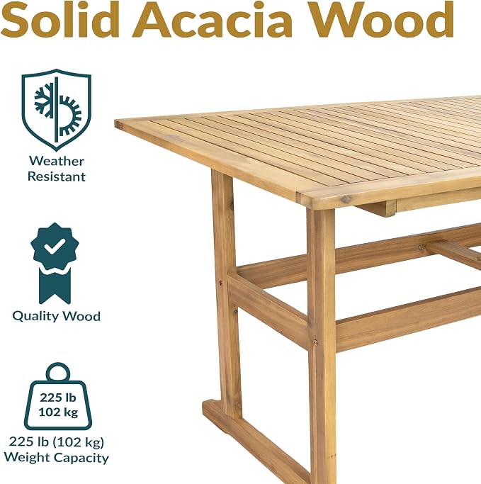Sunnydaze 57" W Acacia Wood Outdoor Table for 6 - Hatteras Outdoor Dining Table with Umbrella Hole for Patio - Rectangular - Solid Wood