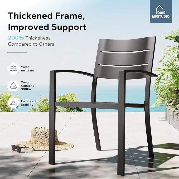 MFSTUDIO Patio Table and Chairs Set, Black Metal Outdoor Dining Set for 6, 7 Piece Wrought Iron Patio Furniture Dining Set for Deck Backyard Garden