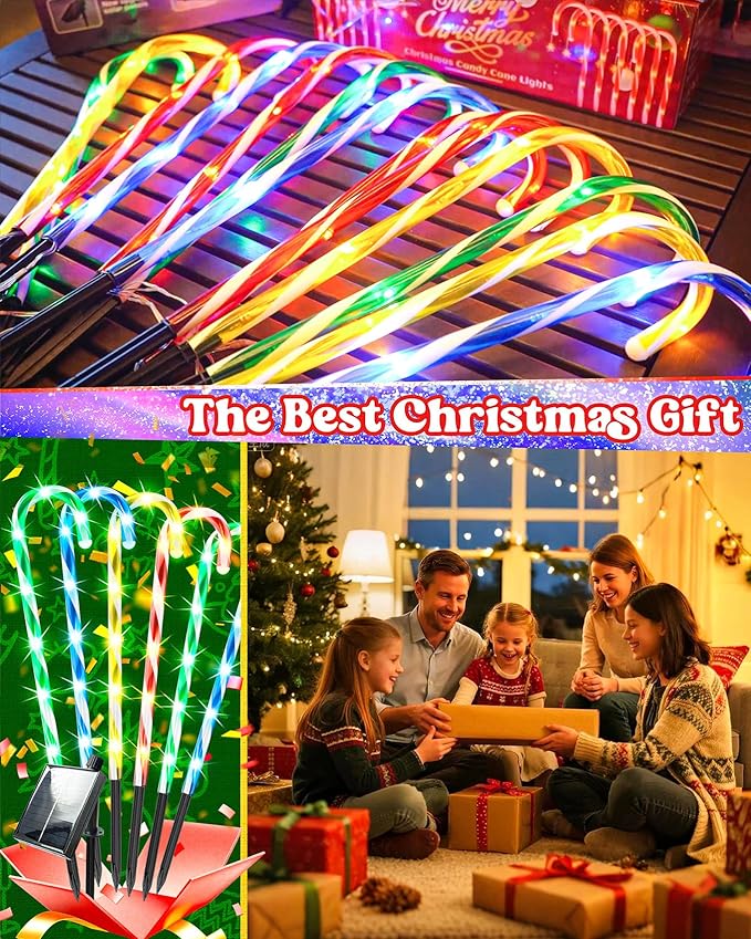 Anordsem Solar Christmas Decorations Outdoor: 21" Candy Cane Stake Lights 12 Pack - Waterproof LED 8 Colorful Lighting Models for Pathway Yard Garden Xmas Decor - 2026 New Year Gifts for Homeowners