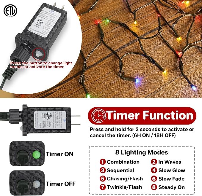 Extra Long 264Ft 800 LED Christmas Lights with Timer, Green Wire Fairy Starry String Lights Plug in, 8 Modes and Memory, forIndoor Outdoor Xmas Tree Wedding Party Decoration,Multicolor