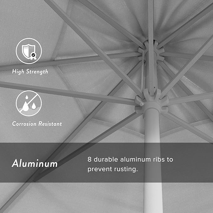 California Umbrella 9' Rd Aluminum Patio Umbrella, Crank Lift, Auto Tilt, White Finish, White