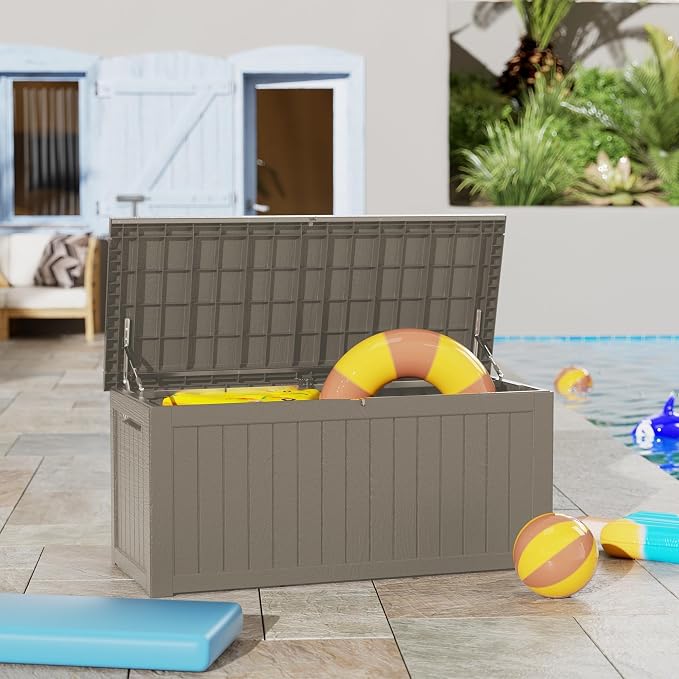 Outdoor Storage Box 275GAL Waterproof Resin Deck Box,Pool Accessories Supplies，UV-Resistant Lockable Package Delivery Bin for Garden Tools,Large Patio Outside Cushions,Chest,Furniture,Grey