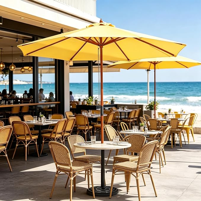 Yescom 9ft Coastal Solid Wood Umbrella Pulley Lift Commercial Base with Wheel Included for Seaside Restaurant Terrace Poolside Beach Club