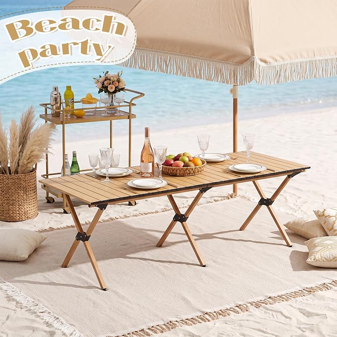 Wesiti 2 Pcs Low Picnic Table Foldable Lightweight Picnic Table Set 59" x 21" with Extra Large Outdoor Camping Blanket Sandproof Boho Beach Woven Cotton Yarn Blanket for Camping Beach Patio