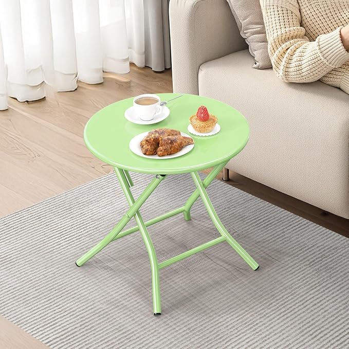 VINGLI Patio Metal Folding Side Table, Portable Small Outdoor Folding Round Table, Perfect for Indoor and Outdoor Spaces Like Balconies, Backyards, Porches, and Patios.Green（1 Pack）