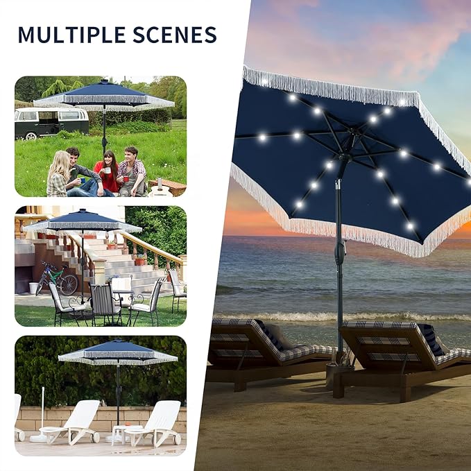 GDY 7.5FT Patio Umbrella Outdoor Table Umbrella(Optional with Light or Base), Market Umbrella with Crank for Garden, Lawn, Deck, Backyard & Pool