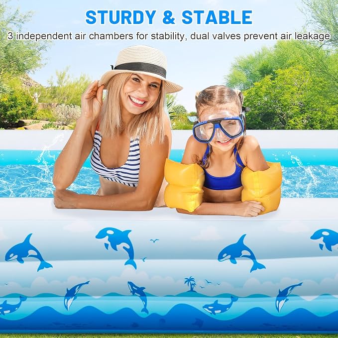 Extra Large Inflatable Swimming Pool – 165" x 76" x 22" Oversized Blow Up Pool for Adults, Big Family Backyard Pool with Pump, Thickened Kiddie Pool for Summer Water Party, Easy Set Up