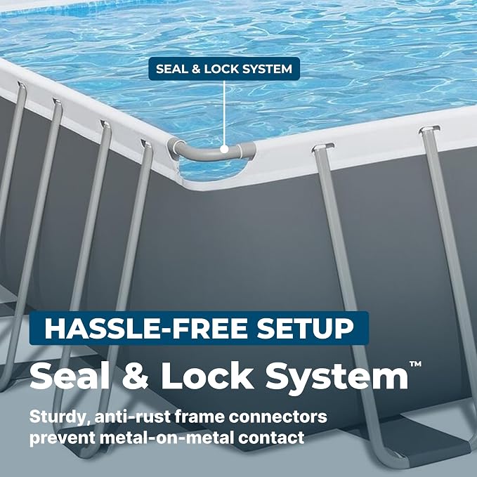 Bestway Power Steel 31’4" x 16' x 52” Above Ground Pool, Rectangular Metal Frame Outdoor Swimming Pool Set with Sand Filter Pump, Ladder, and Cover