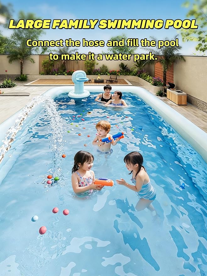 Inflatable Swimming Pool with Canopy & Air Pump & Inflatable Water Spray Gun, 118" Swimming Pool for Adults, Large Blow Up Pool Ideal for Family Backyard Garden Party, Outdoor Summer Fun