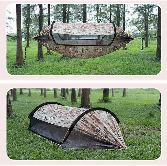 3 in 1 Hammock Shelter Set, Portable Camping Hammock with RainFly & Mosquito Net, Anti-Roll Hammock Tent for Outdoor Hiking Travel Expedition