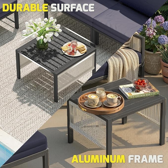 AECOJOY Aluminum Patio Furniture Set 4 Seats Outdoor Sectional Sofa Couch with Coffee Central Table Patio Conversation Sets for Porch Deck