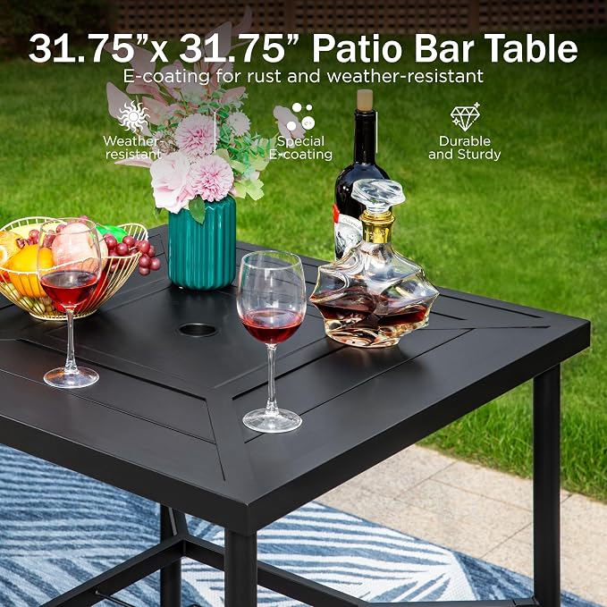 PHI VILLA Patio Bar Table for 4,Square 32"x32" Outdoor Dining Table with Sturdy Steel Frame,Mesh Patio Furniture for Backyard,Garden and Deck,Outdoor Furnitrue Garden Table