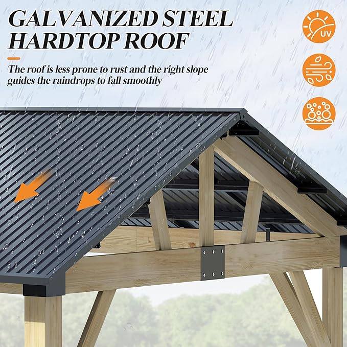 COVERONICS 12’x14’ Outdoor Wood Gazebo - Hardtop Patio Gazebos with Galvanized Steel Roof, Cedar Wooden Gazebo for Garden, Porch, Patio and Deck