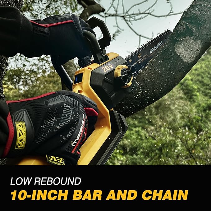 10 Inch Cordless Chainsaw for DEWALT 20V MAX Battery, 1000W Brushless Handheld Chainsaw with 4.0Ah Battery, Battery Powered Electric Chain Saw for Wood Cutting, Battery & Charger Included