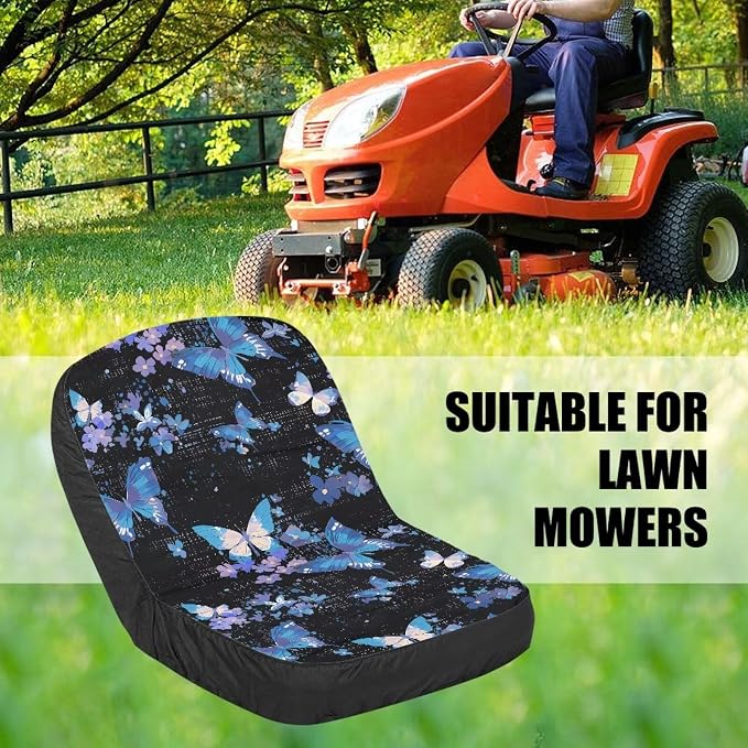 Seat Cover for Lawn Mowers & Tractors,Tractors Decorations, Butterfly Floral Waterproof Heavy Duty Riding Lawn Mower Seat Cushion with Back Pocket