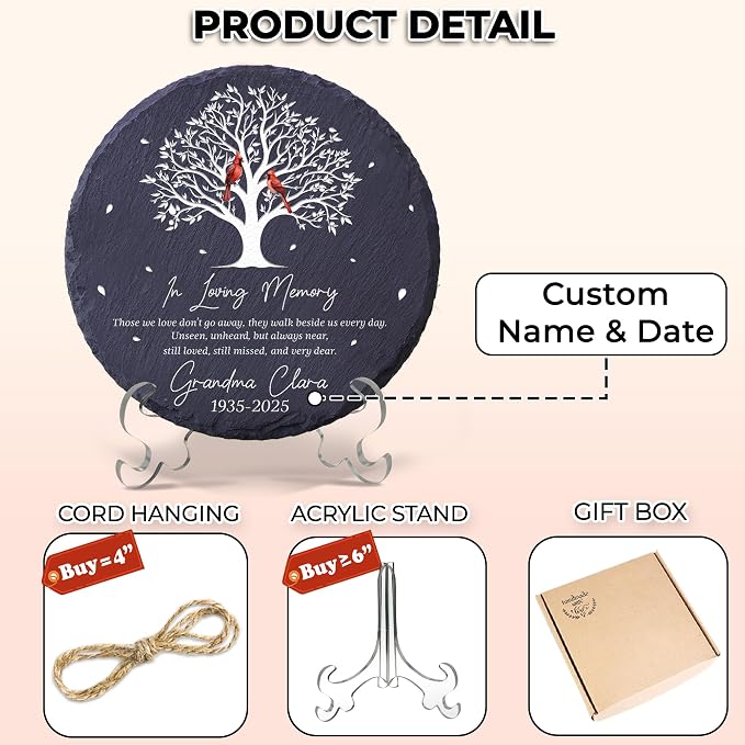 Personalized Memorial Garden Stone Plaque, Remembrance Grave Marker, Sympathy Gifts for Loss of Mom, Dad, Husband, Brother, Grandpa, Grandma, Aunt, In Memory of Loved One Gifts, Home Garden Decor
