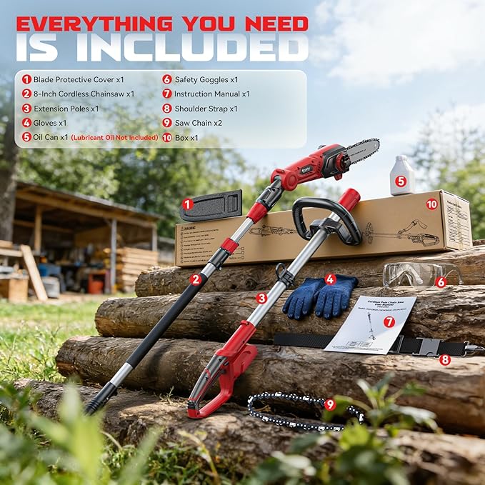 Ecarke Electric Pole Saw Compatible with Milwaukee 18V, 8 Inch Tree Trimmer Cutter, 16FT Max Total Reach, Cordless Chainsaw, 26ft/s Cutting Speed Pruner for Tree Trimming, Branch Pruning (Tool Only)