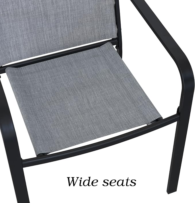 Anmutig Outdoor Bistro Set for 2, Stackable Chairs & Metal Table, Grey | Weather-Resistant Textilene, Black Powder-Coated Steel Frame, Storage Shelf, Easy Assembly, Balcony, Deck, Poolside Use