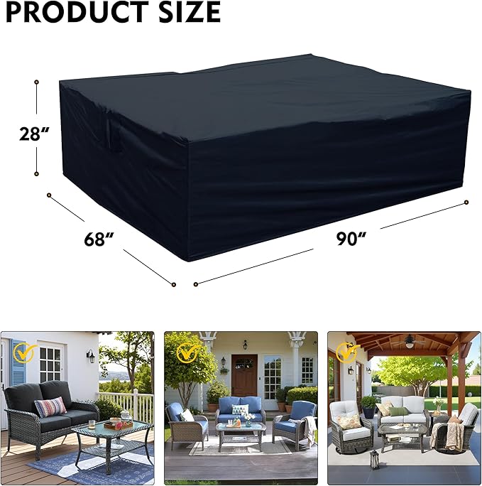 OVIOS Patio Furniture Set Cover Outdoor Sectional Sofa Couch Chair Ottoman Waterproof Covers General Purpose, 90 x 68 x 28 inch, Black