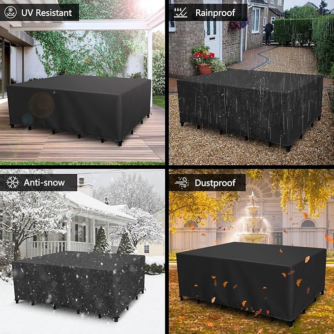 Outdoor Patio Furniture Covers Waterproof 96" L x 84" W x 40" H Rectangular Outdoor Table and Chair Set Cover 600D Wind Dust Proof Anti-UV Durable Patio Sectional Couch Cover 240x210x100cm