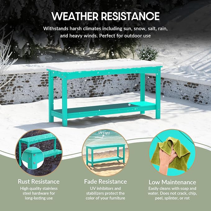 WestinTrends Malibu 55" Outdoor Patio HDPE Adirondack 2-Tier Shelf Console Table, Turquoise