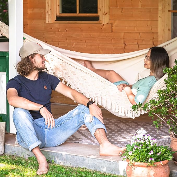 LA SIESTA® - XL King Bossanova Brazilian Hammock - Luxurious Comfort, Organic Cotton Handmade in Brazil - Boho Hammock, Macrame Hammock - Extra-Wide Indoor Hammock Bed for Relaxation - Latte