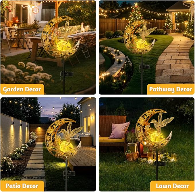 Solar Lights Outdoor Mothers Day Gifts Hummingbird Garden Decor Mothers Day Gifts for Women Mom Grandma Sister Fairy Solar Lights Metal Solar Garden Decoration for Yard, Patio, Backyard, Porch, Lawn