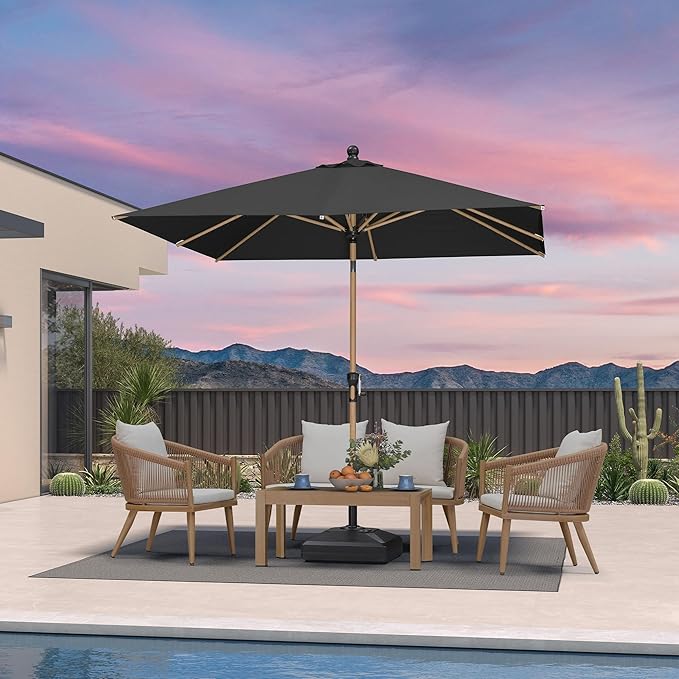 PURPLE LEAF 8' x 8' Square Patio Umbrella Outdoor Table Umbrella Aluminum Market Umbrella with Push Button Tilt & 8 Sturdy Ribs and Crank Outdoor Umbrellas for Garden Deck Patio, Black