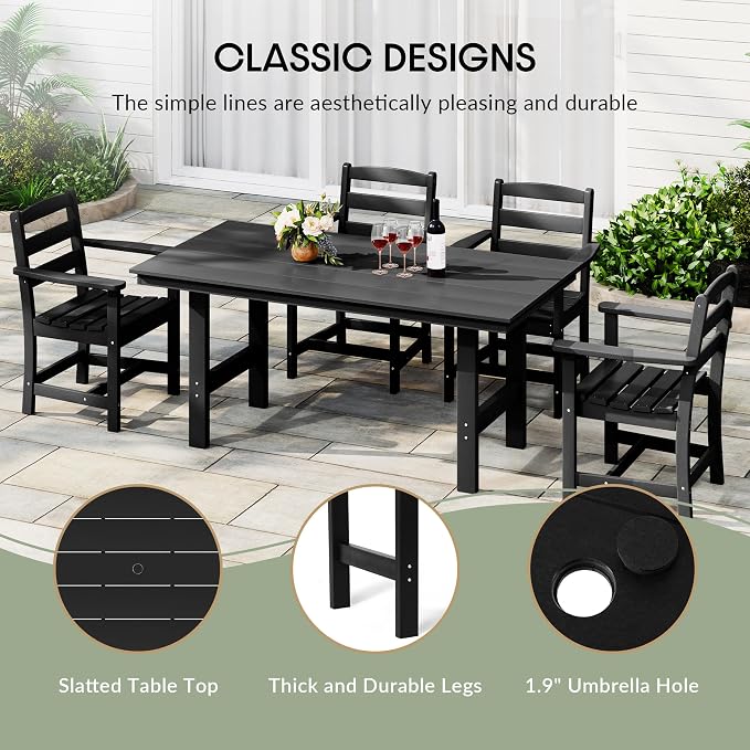 WestinTrends Ashore Outdoor Modern HDPE 66" Wide Rectangle Patio Dining Table for 6, Black