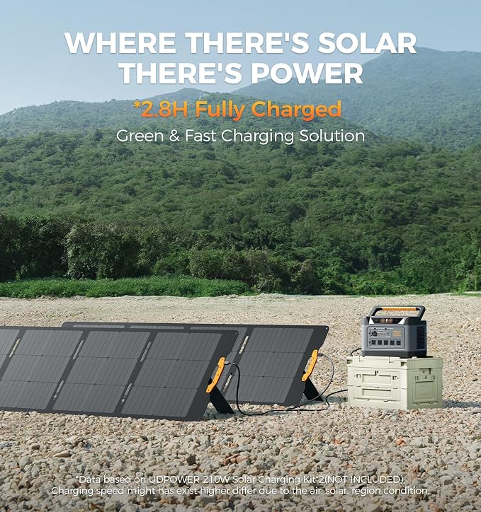 UDPOWER S1200 Solar Generator with 240W Panel, 1200W (Surge 1800W) UPS, UL2743, for Home RV Emergency, Fast Solar Charging