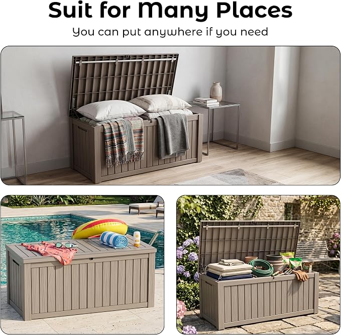 Large Outdoor Storage Box Waterproof, UV Resistant Resin Deck Box for Patio Furniture,Garden Tools,Cushions (Grey, 150 Gallon)