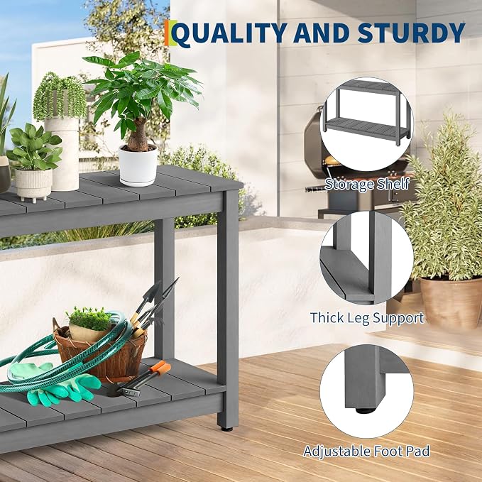 Outdoor Console Table for Patio - 48 Inch 2-Shelf Wood Patio Table with Weatherproof Finish, All-Weather Buffet & Storage Table for Porch, Entryway, Garden