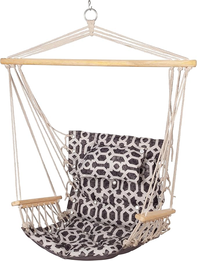 Backyard Expressions Extra Padded Reversible Hanging Rope Swing - Max 275 Lbs - Wooden Spreader Bar - for Any Indoor or Outdoor Spaces
