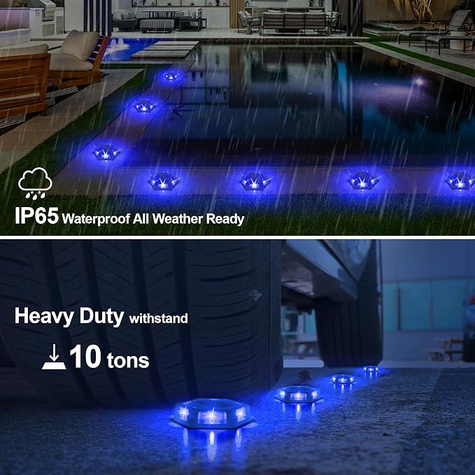 Solar Dock Lights Driveway Deck Lights - 24 Packs Waterproof Outdoor LED Aluminum Dock Lighting Warning Step Light for Driveway Sidewalk Garden Pathway Yard (Blue)