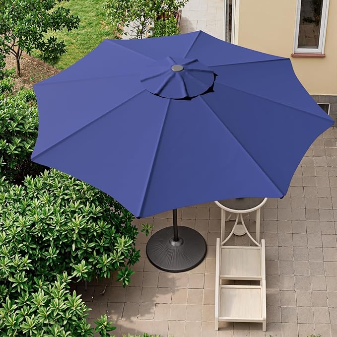 Outdoor Patio Umbrella with One Push Button Tilt and Crank, 8 Sturdy Ribs Market Table Umbrella