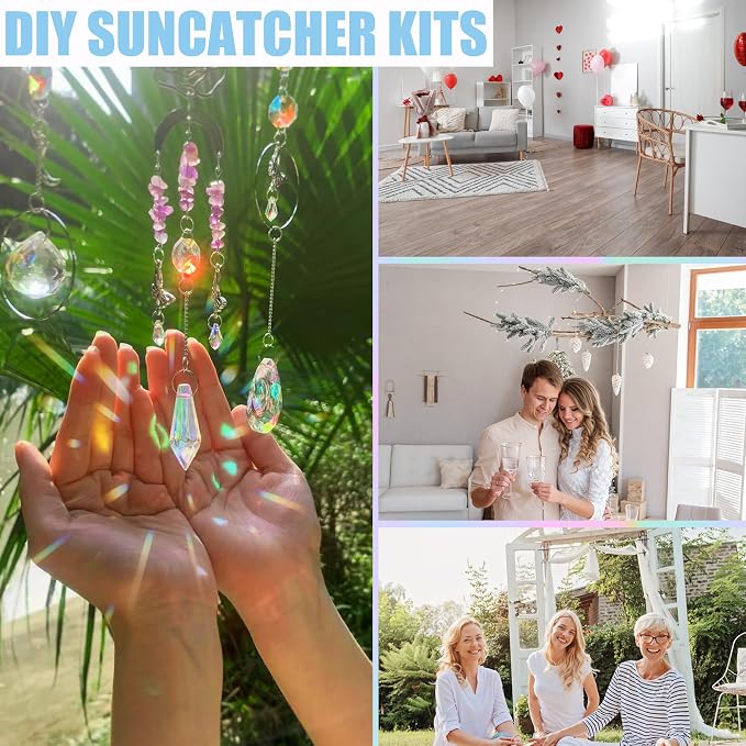 420pcs Suncatcher Kit, Crystal Prisms, DIY Garden/Window Hanging | 10 Set Crystal Suncatcher Kit, DIY Crystal Hanging Prisms for Window, Hummingbird Decor, Craft Gift for Adults with Tutorial
