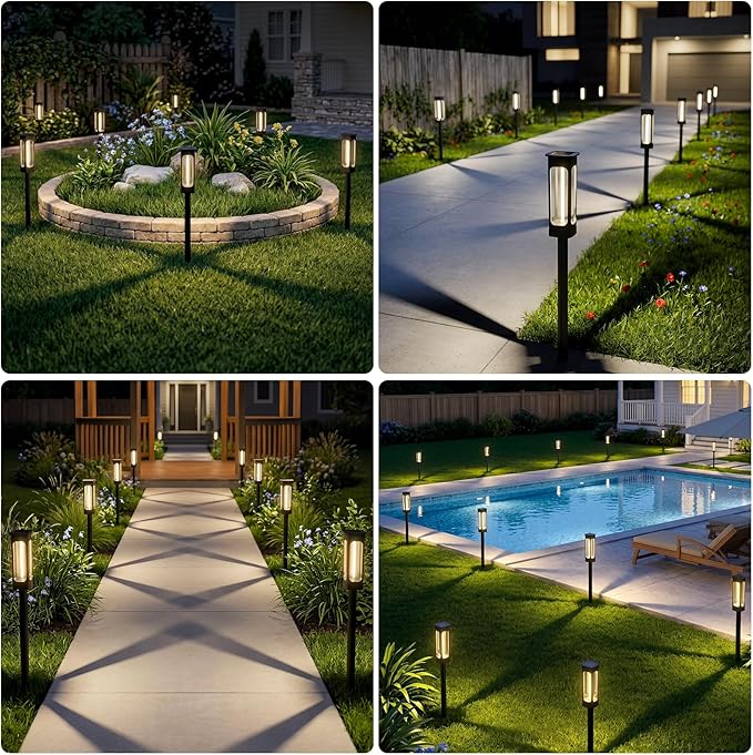 Solar Pathway Lights Outdoor - IP55 Waterproof Solar Lights Outdoor with 3000K Warm White LED, Outdoor Solar lights for Yard Patio Garden Driveway Landscape Lighting, Housewarming Gift New Home Decor
