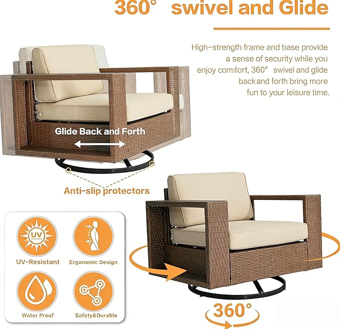 MOCHITO 3 Pieces Outdoor Patio Furniture Sets, All-Weather Sectional Sofa PE Rattan Wicker Conversation Set, Outdoor Patio sectional for Poolside, Porch, Lawn, Garden, Balcony(Beige)