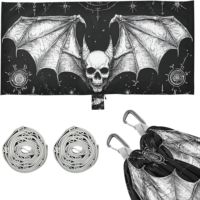 Evil Skull Black Gothic 330lb Capacity Outdoor Hammock with Portabl Carry Bag Portable Hammock for Outside Patio Backyard Poolside Base para poner hamaca
