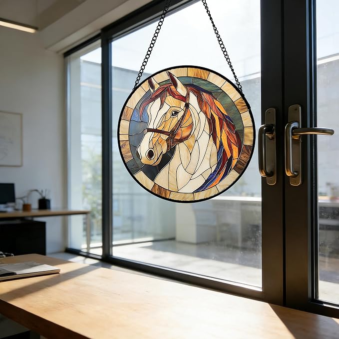 DASTOLL Stained Glass Window Hanging, Animal Horse Colored Mane Sun Catchers Glass Panel Cool Suncatcher Decor for Birthday for Women, Men, Wife, Aunt, and Mom 7.8 in