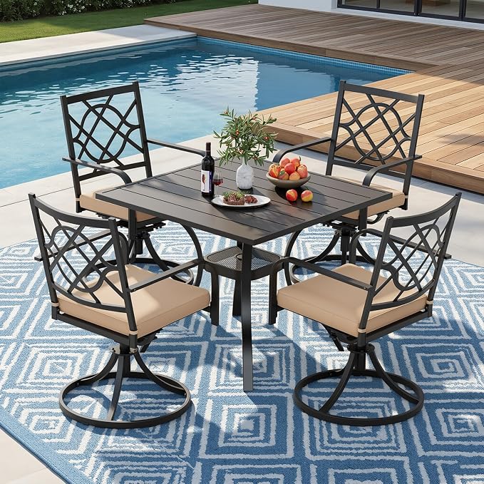 Oakcloud Outdoor Metal Swivel Dining Chairs, Strong Capacity Patio Chairs Set of 4, Patio Dining Chair Patio Furniture with Cushion for Garden, Backyard, Bistro, Black