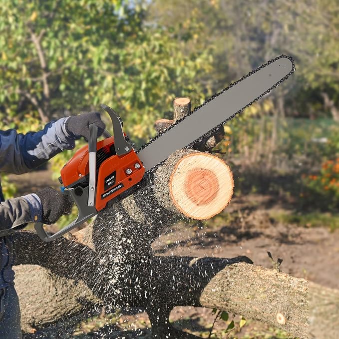 22Inch Gas Chainsaw, 2-Stroke 60CC 2.8KW Engine Handheld Gas Power Chain Saw with Air-cooled Petrol Saws Set for Wood Cutting, Garden Pruning, Forest Logging, USA STOCK