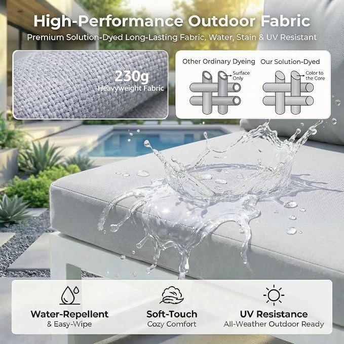 RADIATA 11pcs Modern Aluminum Patio Furniture Set with 43'' Propane Fire Pit Table (White)