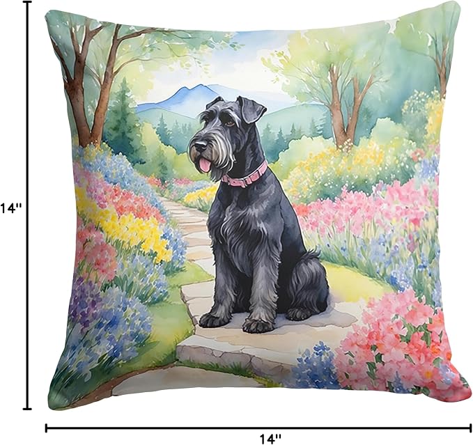 Caroline's Treasures Giant Schnauzer Spring Path Throw Pillow Machine Washable, Indoor Outdoor Decorative Pillow for Couch, Bed or Patio, 14Hx14W