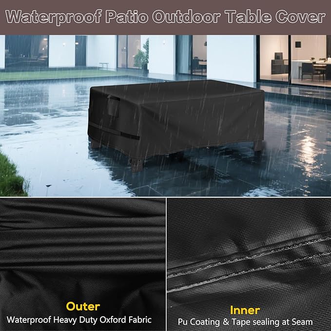 Outdoor Coffee Table Cover Rectangle, 44 Inch Waterproof Patio Rectangular Coffee Table Cover, Outdoor Small Furniture Covers for Winter, Rainproof Fade Resistant - 44 x 22 x 16 Inch