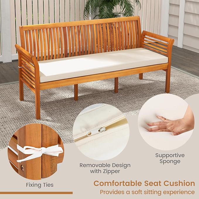 HAPPYGRILL 5 Pieces Acacia Wood Patio Conversation Set, Outdoor Furniture Sofa Set with Removable Seat Cushions, Sectional Sofa & Table Set for Garden Backyard Deck Poolside