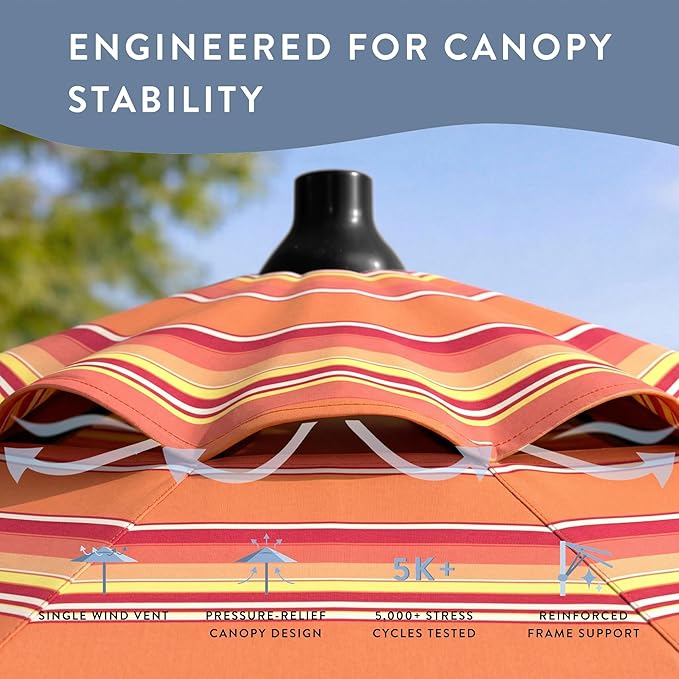 California Umbrella 12-Year Protection 7.5-Ft Outdoor Patio Umbrella, Sunbrella Fade-Resistant Fabric, Auto-Tilt, Heavy Duty Aluminum Frame, 8 Reinforced Ribs for Pool or Deck, Black Pole, Dolce Mango