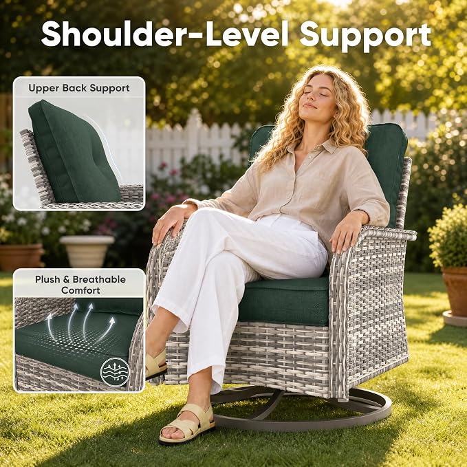 11-Piece Small Patio Furniture Set, Outdoor Swivel Rocking Chairs Set with Ottomans, Patio Bistro Set for Balcony, Deck, Porch, Dark Green